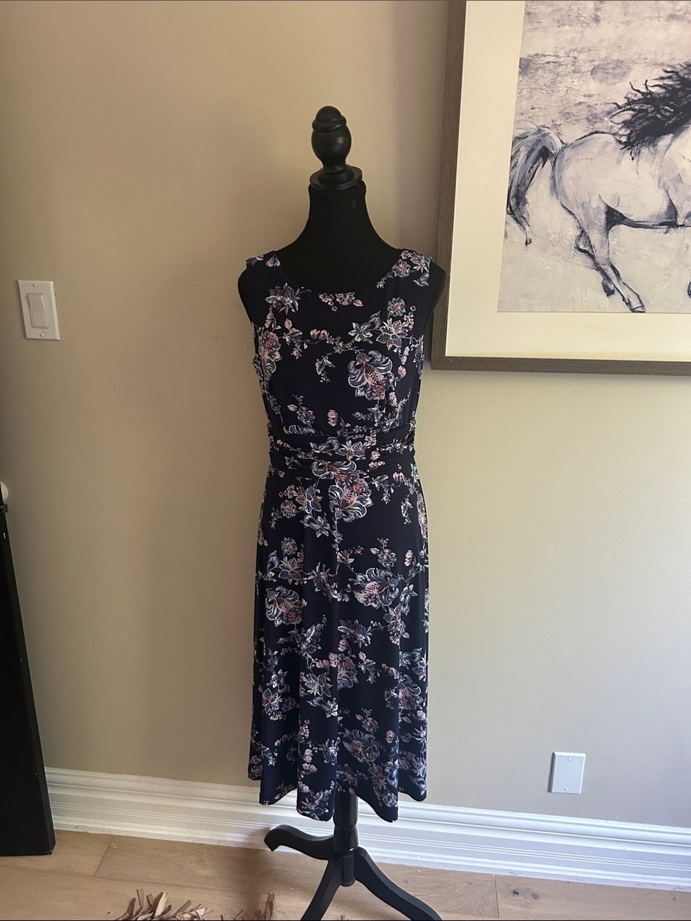 Navy Floral Sleeveless Midi Dress - Laura